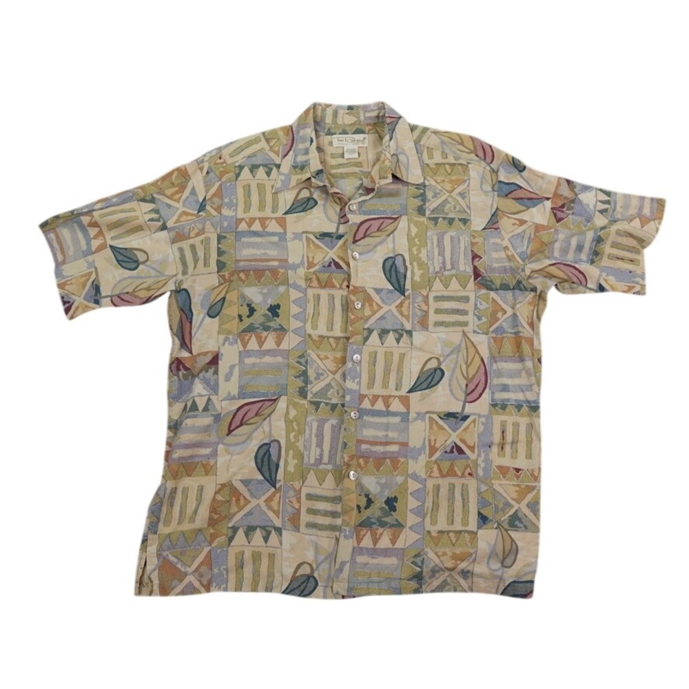 Tori‎ Richard Mens L Cotton Short Sleeve Geometric Leaf Print Button Down Shirt - Picture 2 of 9